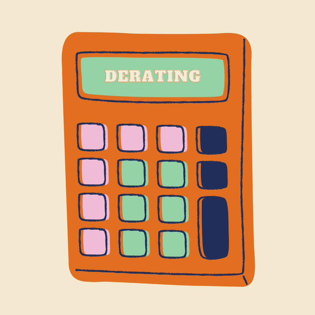 Calculator with derating in display